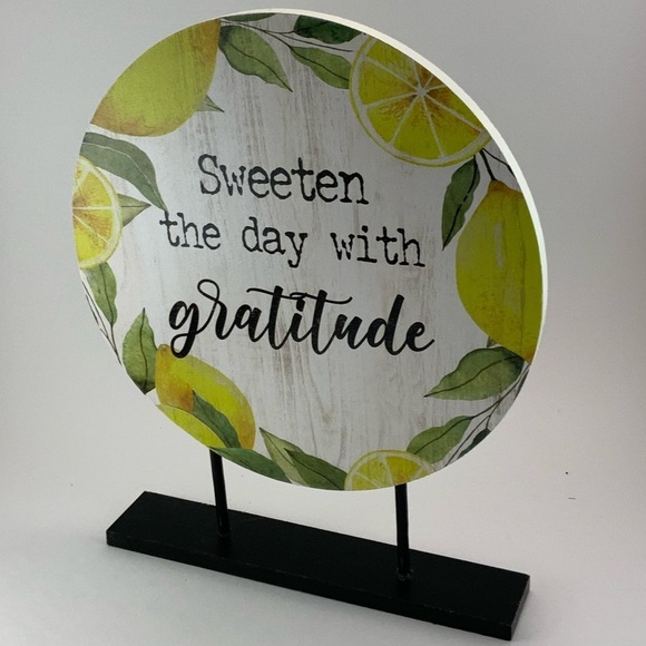 Pedestal Sign Lemon Decor Sweeten the Day With Gratitude Table Countertop Wood - Picture 9 of 11